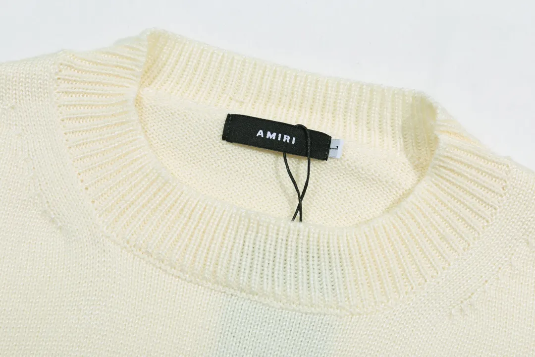 P280 AMIRI New Letter Logo Jacquard Tassel Destroyed Hole Sweater Color: White Black Size: S M L XL XXL