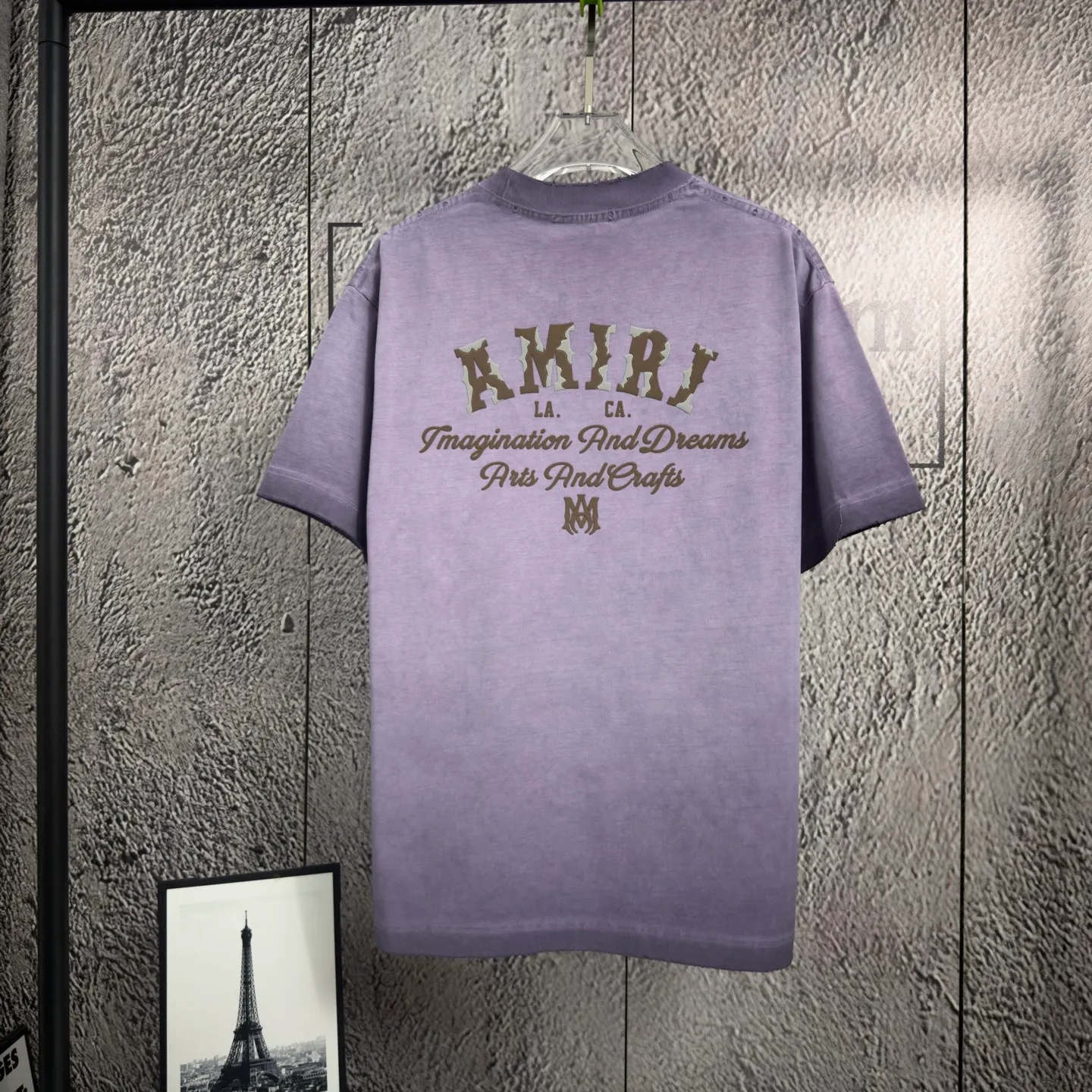 P170 𝙉𝙚𝙬⚜️AMl Amy》 2026 spring and summer new short-sleeved T-shirt, heavyweight pure cotton, washed and distressed, flocked and foamed letter personalized style Color: White Gray Purple Black Size: S M L XL XXL