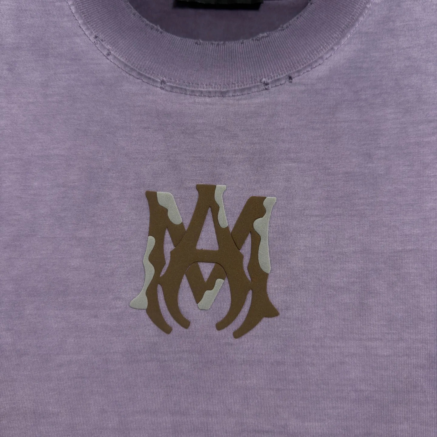 P170 𝙉𝙚𝙬⚜️AMl Amy》 2026 spring and summer new short-sleeved T-shirt, heavyweight pure cotton, washed and distressed, flocked and foamed letter personalized style Color: White Gray Purple Black Size: S M L XL XXL