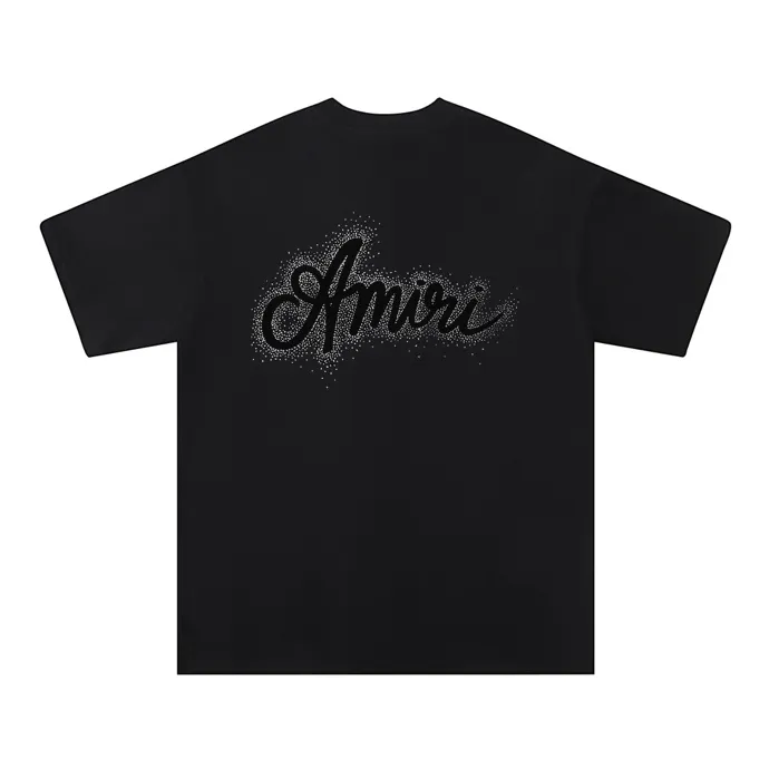 Style number: 715 P126 Fabric: 260g double yarn AMIRI 2025 spring and summer new logo round neck T-shirt high street men and women loose classic letter silver glitter short sleeves Color: black. White Size: S M L XL