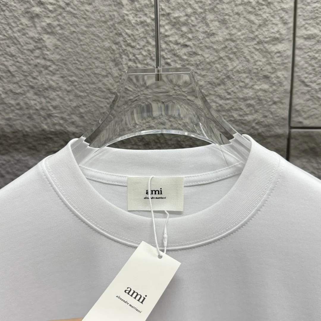 🅿️180 Ami* 2025 spring and summer new style Ami love letter embroidery Customized double yarn plain cotton fabric Short-sleeved T-shirt Uniform for men and women Color: black white floral gray Size: S (90-130 pounds) M (120-150 pounds) L (140-165 pounds) XL (160-180 pounds) XXL (180-210 pounds)