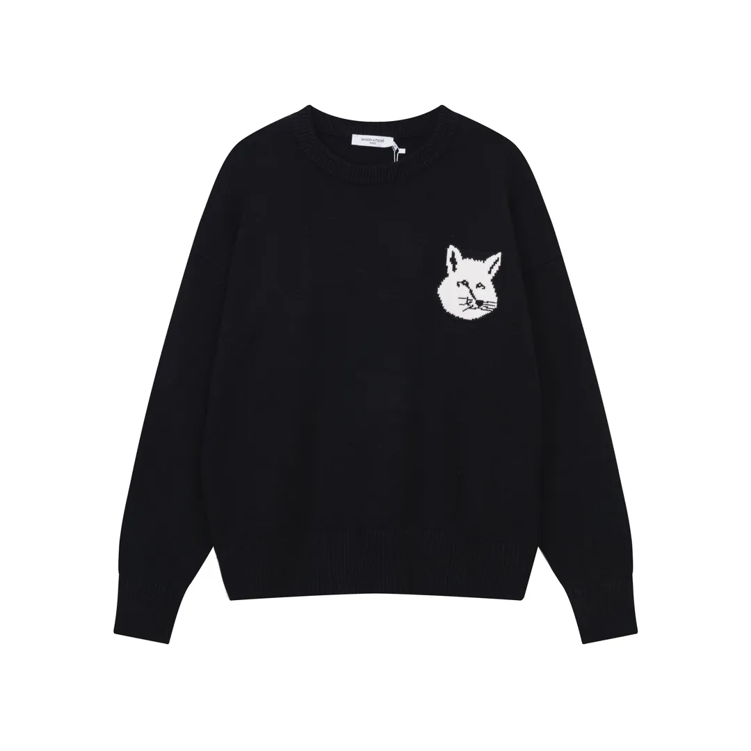 P200 A8119# MAISON KITSUNE 2023 new product big fox head embroidered on the chest, simple round neck daily casual pullover sweater, same style for men and women Color: black gray white Size: S-XL