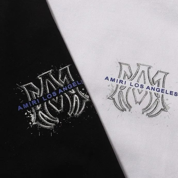 Style number: 723 P126 Fabric: 260g double yarn AMIRI 2025 spring and summer new logo round neck T-shirt high street men and women loose classic letter splash ink hot silver short sleeves Color: black. White Size: S M L XL
