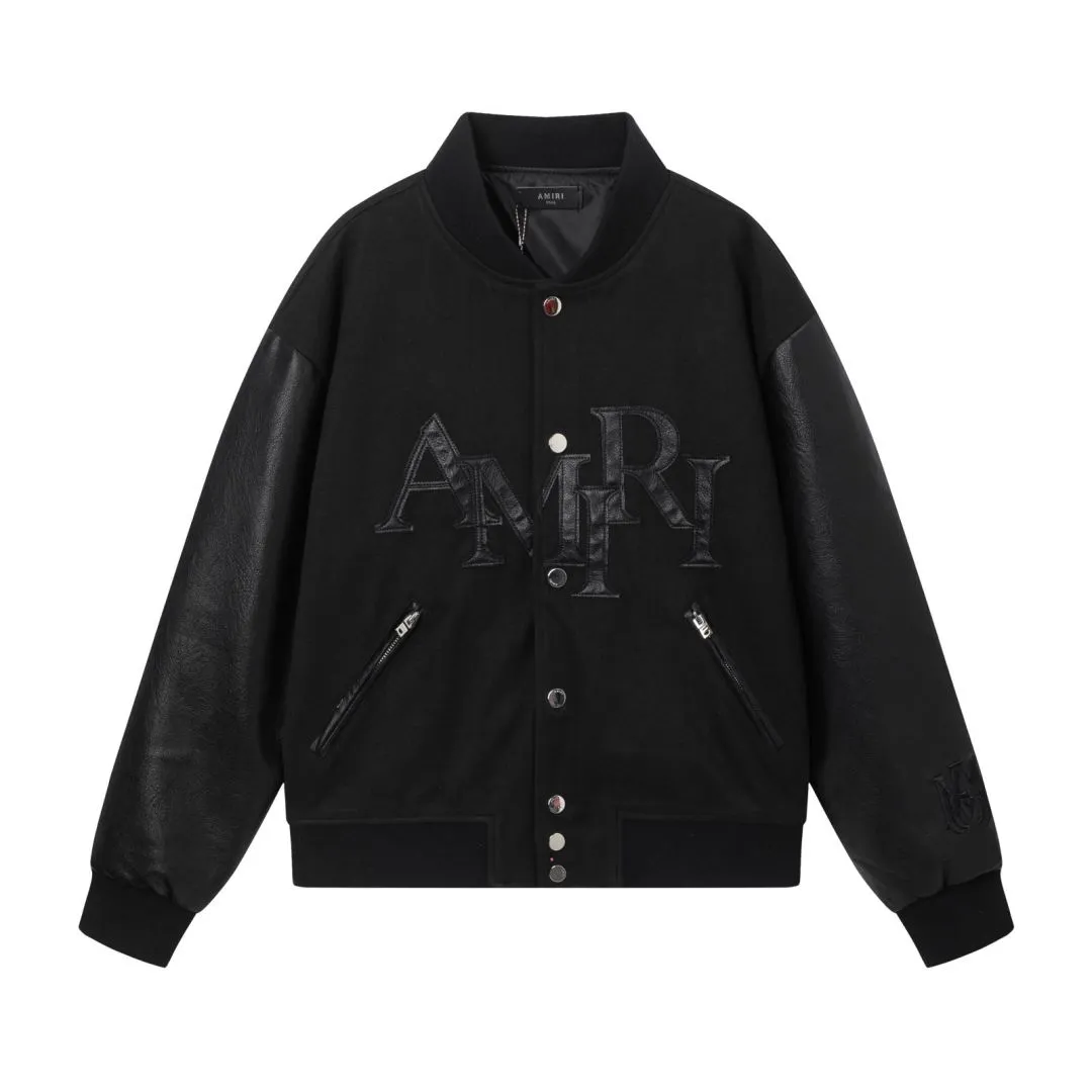 7158#P456AMIRI leather embroidered LOGO, color: black, size: S M L XL