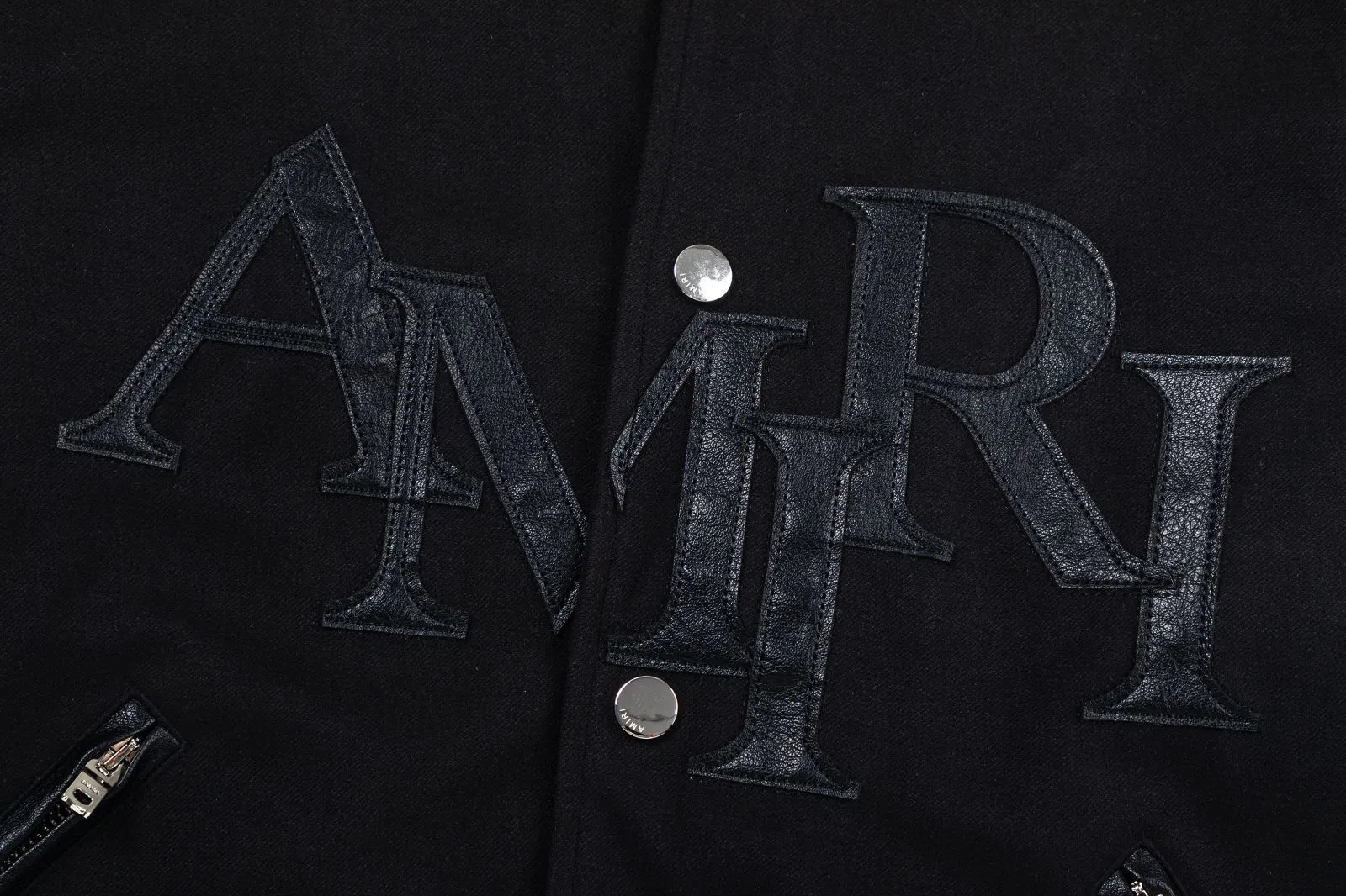 7158#P456AMIRI leather embroidered LOGO, color: black, size: S M L XL