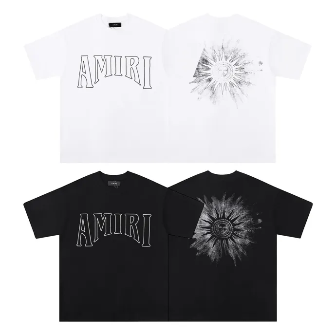 Style number: 696 P120 Fabric: 260g double yarn AMIRI 2025 spring and summer new logo round neck T-shirt high street men and women loose classic sun letter short sleeves Color: white black Size: S M L XL