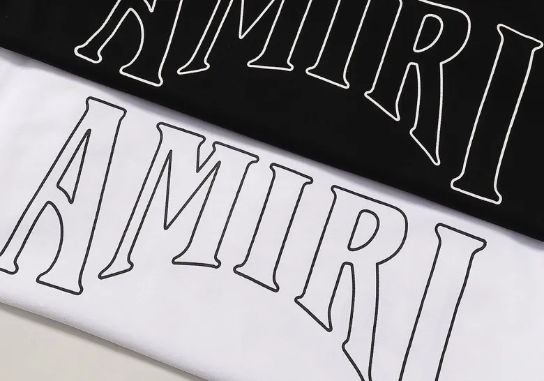 Style number: 696 P120 Fabric: 260g double yarn AMIRI 2025 spring and summer new logo round neck T-shirt high street men and women loose classic sun letter short sleeves Color: white black Size: S M L XL
