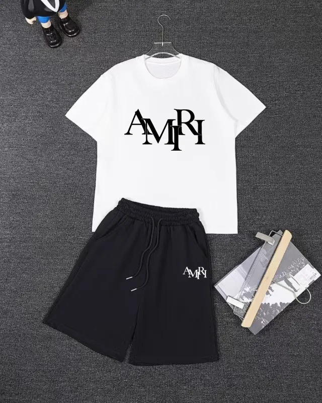 P280 AMIRI spring and summer short-sleeved suit, Xinjiang long-staple cotton short-sleeved + pure cotton terry shorts, a fusion of top elements, trendy men's fashion, unparalleled in terms of upper body comfort, it can be said to be a must-have set for summer. Size: S M L