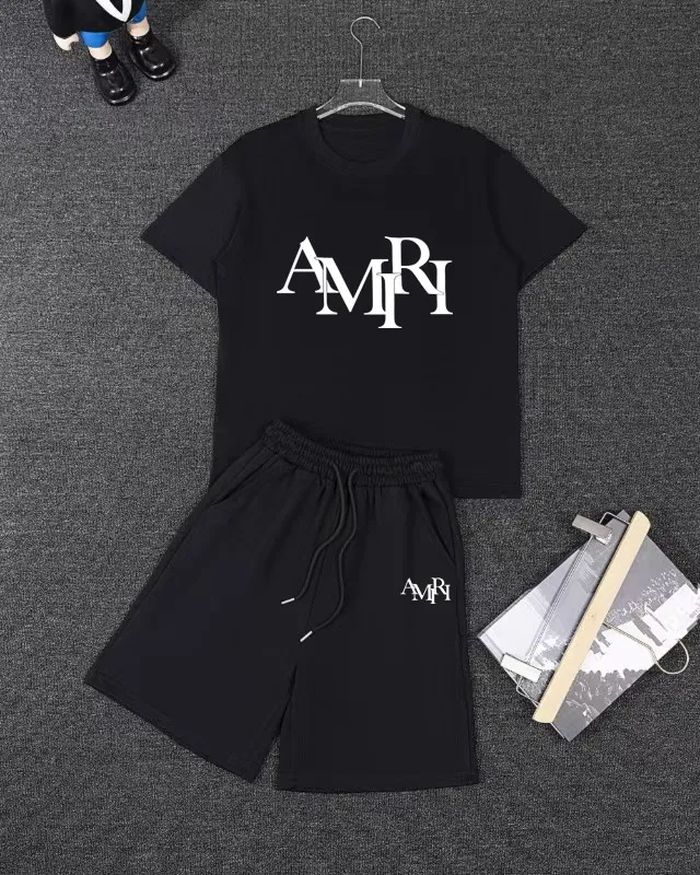 P280 AMIRI spring and summer short-sleeved suit, Xinjiang long-staple cotton short-sleeved + pure cotton terry shorts, a fusion of top elements, trendy men's fashion, unparalleled in terms of upper body comfort, it can be said to be a must-have set for summer. Size: S M L