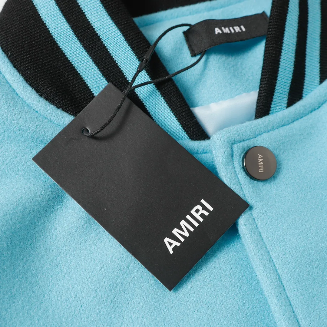 P370 Amiri2024ss Star ⭐ Baseball Jacket - Using laser burning patch technology, pocket hardware zipper design, full of uniqueness - 700g dragon and phoenix nylon and litchi pattern PU collide💥 Fashionable and versatile M L Xl xxl