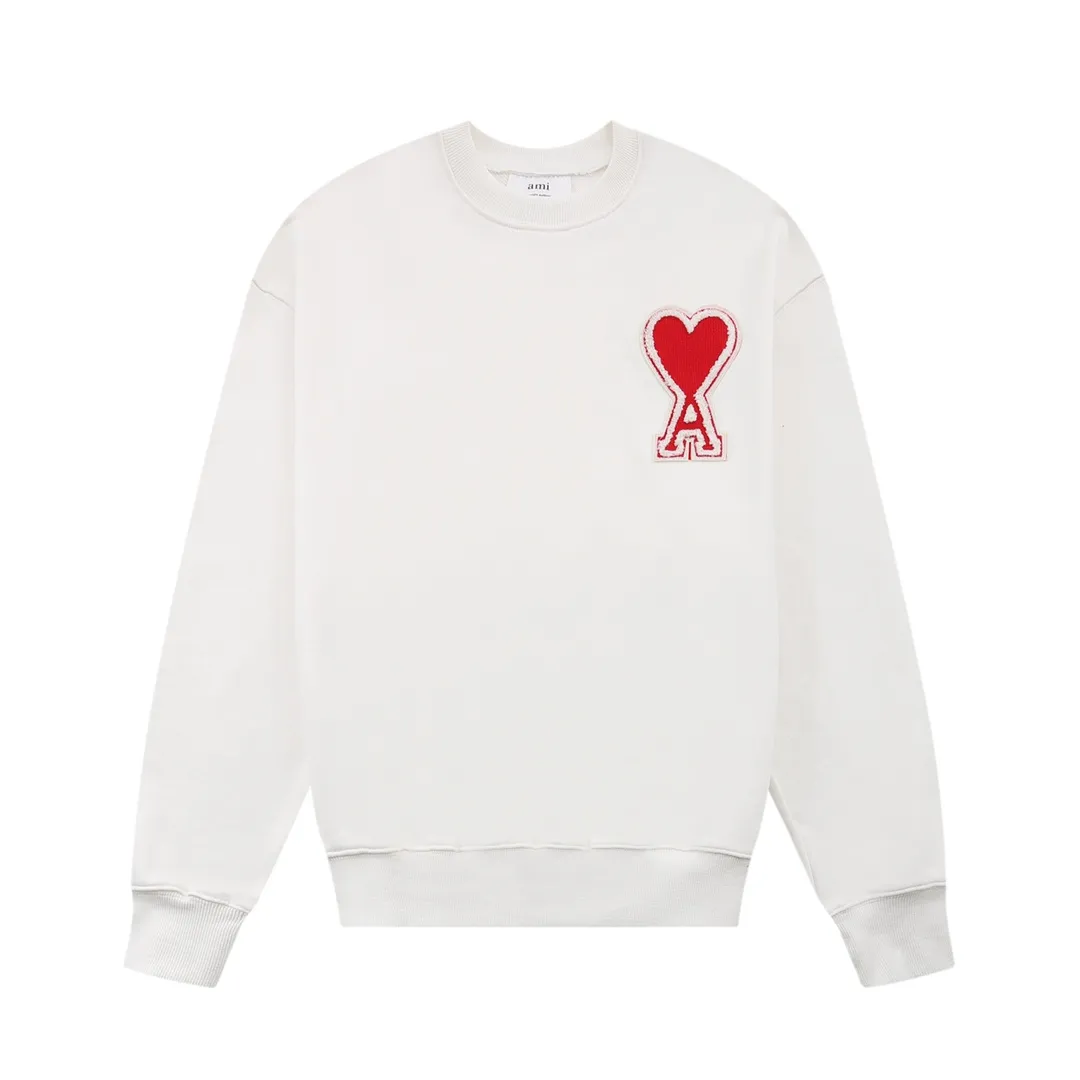 CY611#ami Alexandre Mattiussi21SS embroidered red heart solid color big love round neck peach heart sweatshirt, same style for men and women, 10S thickened cotton David sweatshirt 380G terry fabric Color: black white gray red green pink apricot black red white red code number: S-XL