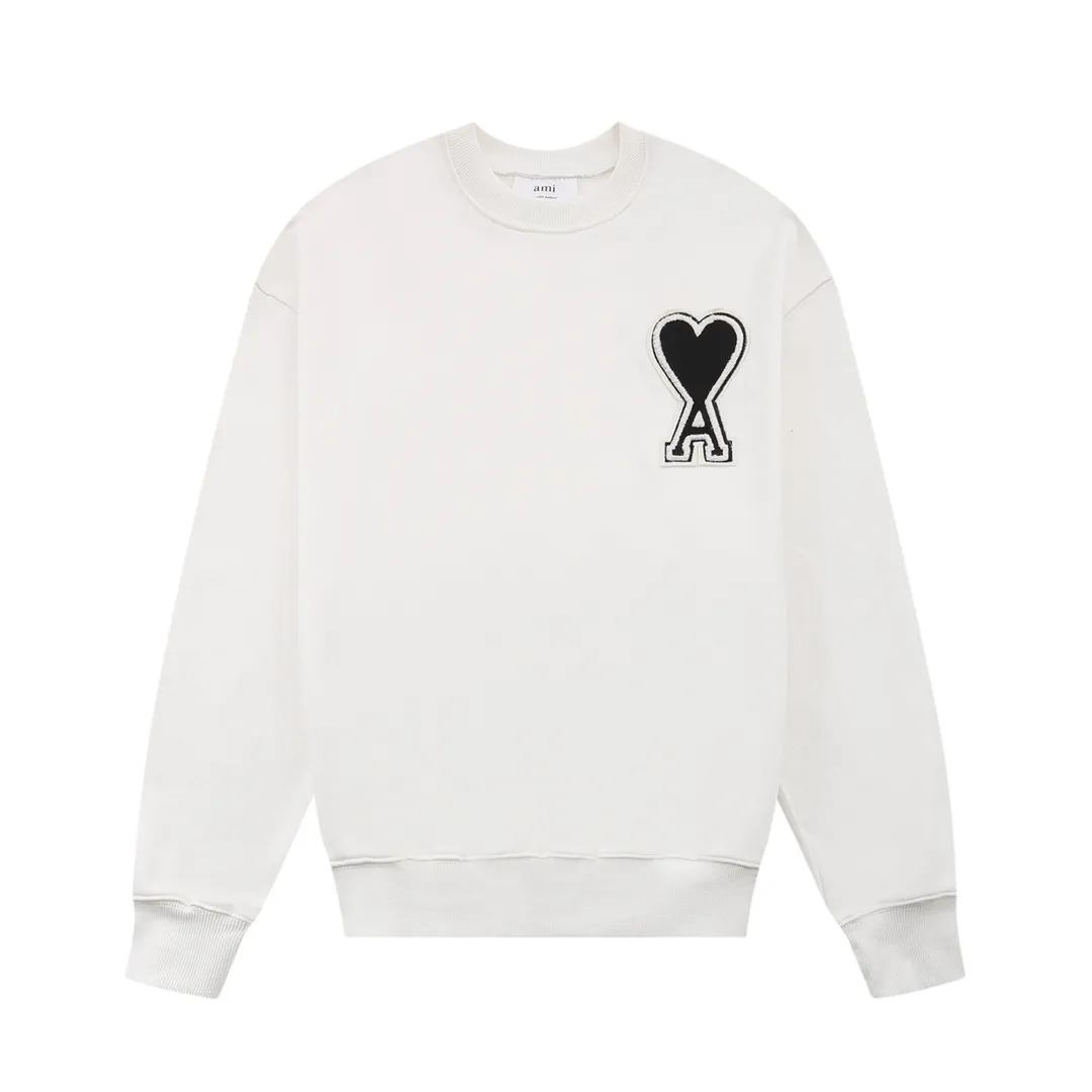 CY611#ami Alexandre Mattiussi21SS embroidered red heart solid color big love round neck peach heart sweatshirt, same style for men and women, 10S thickened cotton David sweatshirt 380G terry fabric Color: black white gray red green pink apricot black red white red code number: S-XL