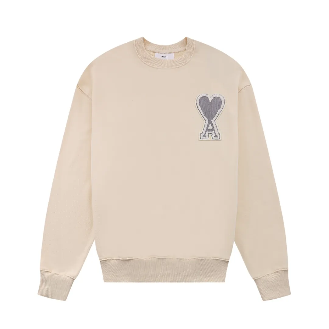 CY611#ami Alexandre Mattiussi21SS embroidered red heart solid color big love round neck peach heart sweatshirt, same style for men and women, 10S thickened cotton David sweatshirt 380G terry fabric Color: black white gray red green pink apricot black red white red code number: S-XL