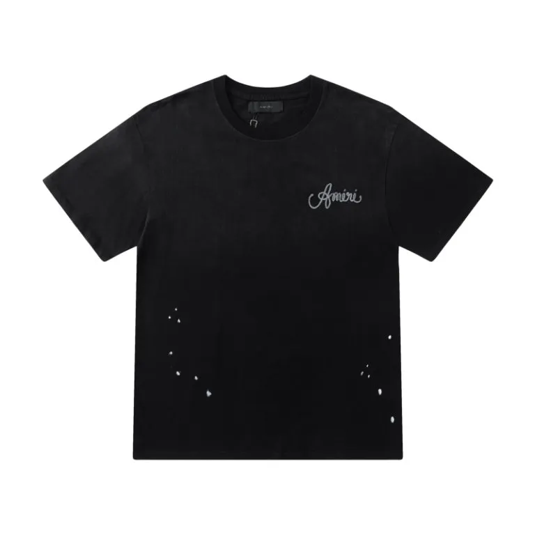 P166 8065#AMIRI classic LOGO embroidered hand-painted washed style, color: black, size: S M L XL