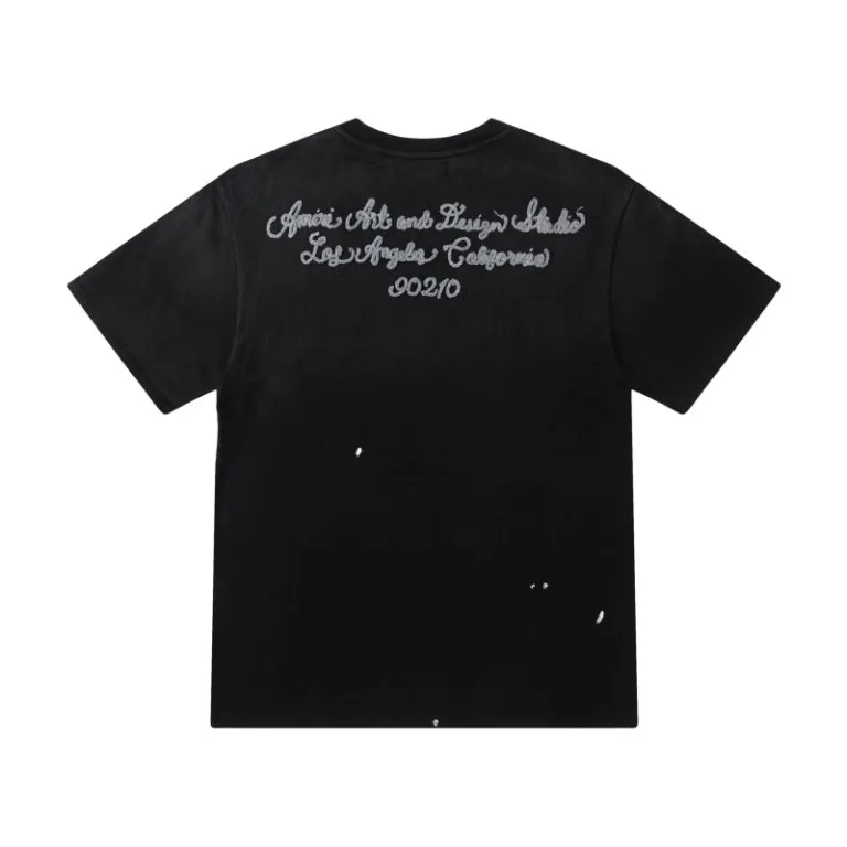 P166 8065#AMIRI classic LOGO embroidered hand-painted washed style, color: black, size: S M L XL
