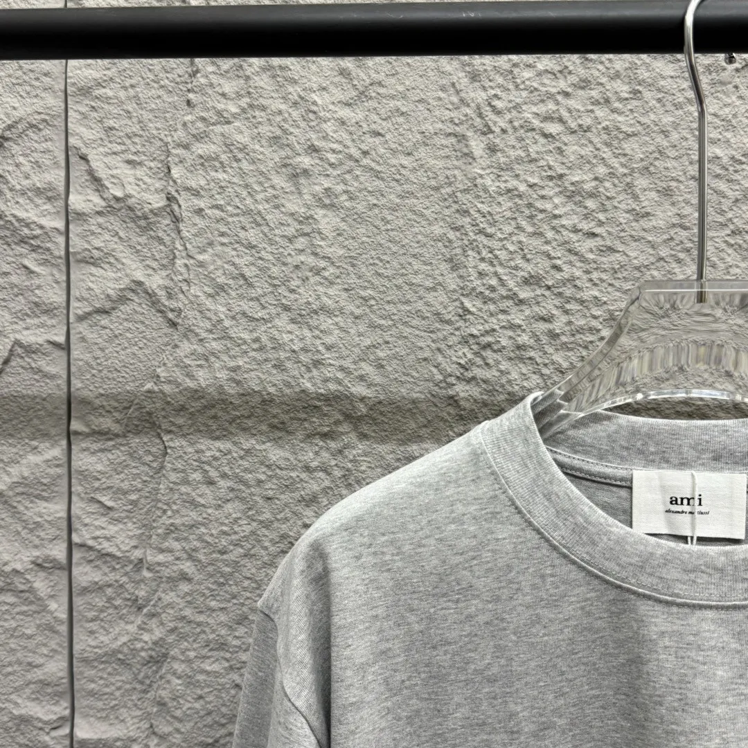 🅿️180 Ami* 2025 spring and summer new style Ami framed love letter embroidery Customized double yarn plain cotton fabric Short-sleeved T-shirt Uniform for men and women Color: black white floral gray Size: S (90-130 pounds) M (120-150 pounds) L (140-165 pounds) XL (160-180 pounds) XXL (180-210 pounds)