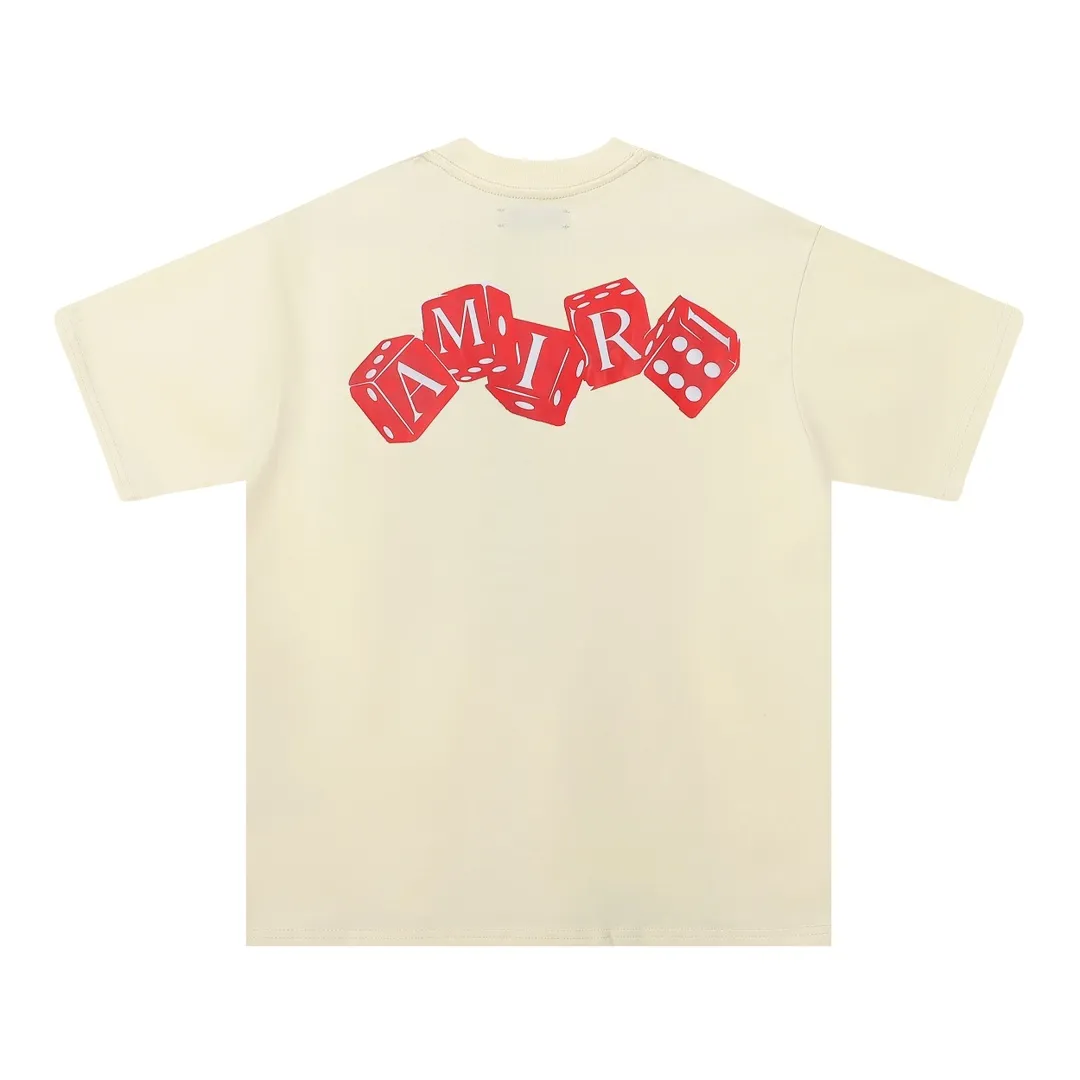 P114 Fabric: 260g double yarn AMIRI 2025 spring and summer new logo round neck T-shirt high street same style for men and women loose classic letter printed short sleeves Color: black. Apricot Size: S M L XL