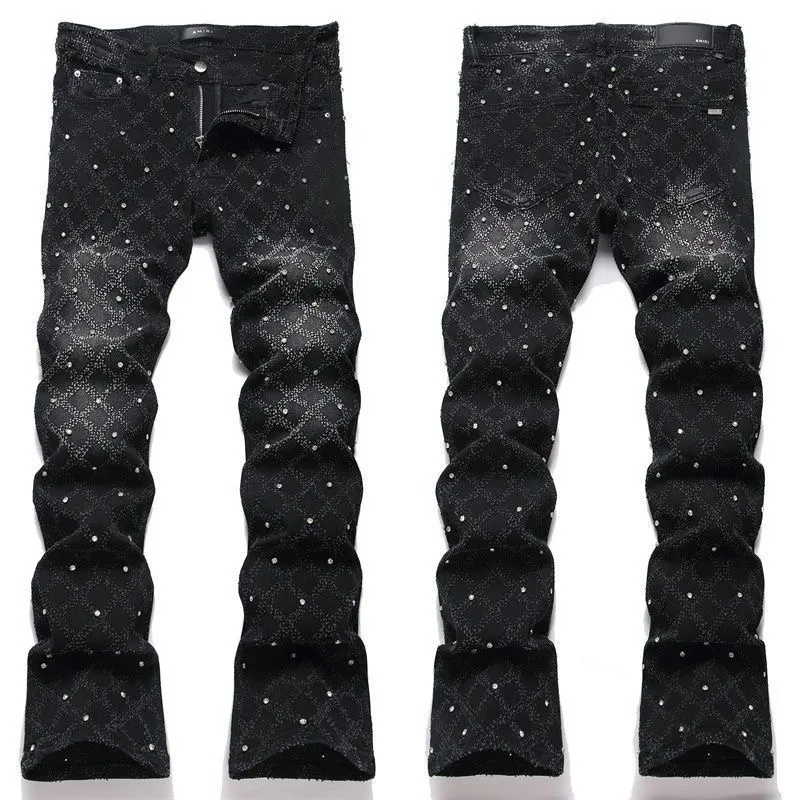 P220 💰 AM micro-flared baby's breath jeans light luxury jeans AMIRI jeans trousers micro-elastic jeans trousers amiri brand jeans break the production process and cutting of the original jeans, the fabrics are softer and more comfortable Hand-sewn collar label Customized logo buttons Genuine leather tag Color: Picture color Size: 28-30-32-34-36