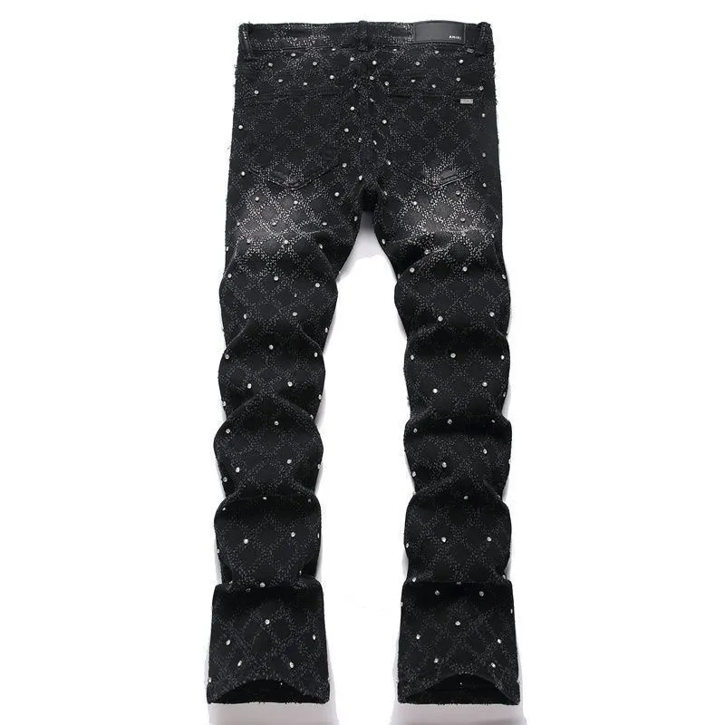 P220 💰 AM micro-flared baby's breath jeans light luxury jeans AMIRI jeans trousers micro-elastic jeans trousers amiri brand jeans break the production process and cutting of the original jeans, the fabrics are softer and more comfortable Hand-sewn collar label Customized logo buttons Genuine leather tag Color: Picture color Size: 28-30-32-34-36