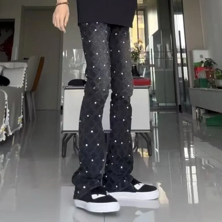 P220 💰 AM micro-flared baby's breath jeans light luxury jeans AMIRI jeans trousers micro-elastic jeans trousers amiri brand jeans break the production process and cutting of the original jeans, the fabrics are softer and more comfortable Hand-sewn collar label Customized logo buttons Genuine leather tag Color: Picture color Size: 28-30-32-34-36