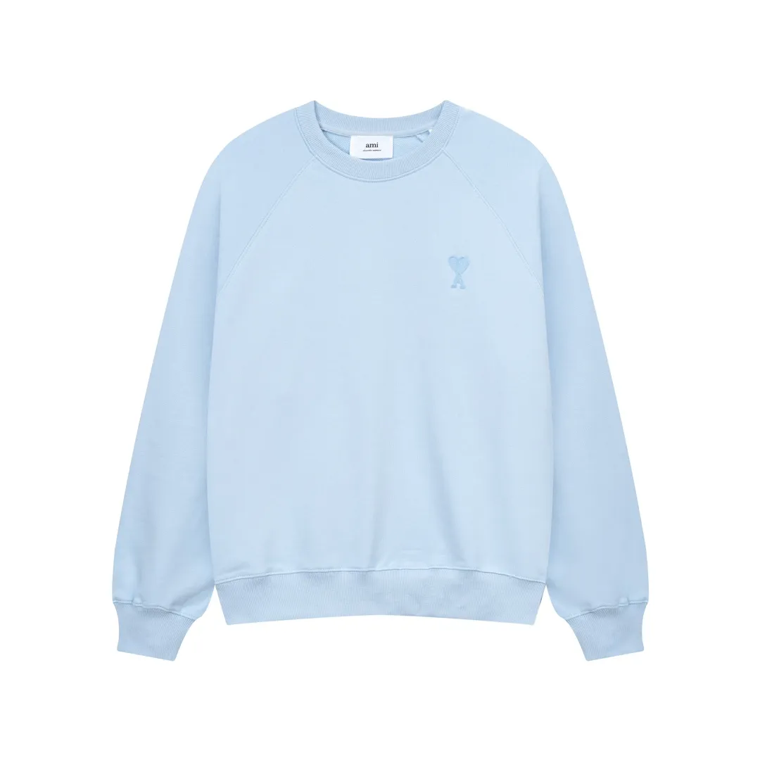 633# Ami Paris 2023 new product love towel embroidered raglan round neck sweatshirt. Customized 400g pure cotton fabric. Same style for men and women. Color: black, white, candy pink, sky blue, floral gray, vanilla apricot, orchid. Size: S-XL