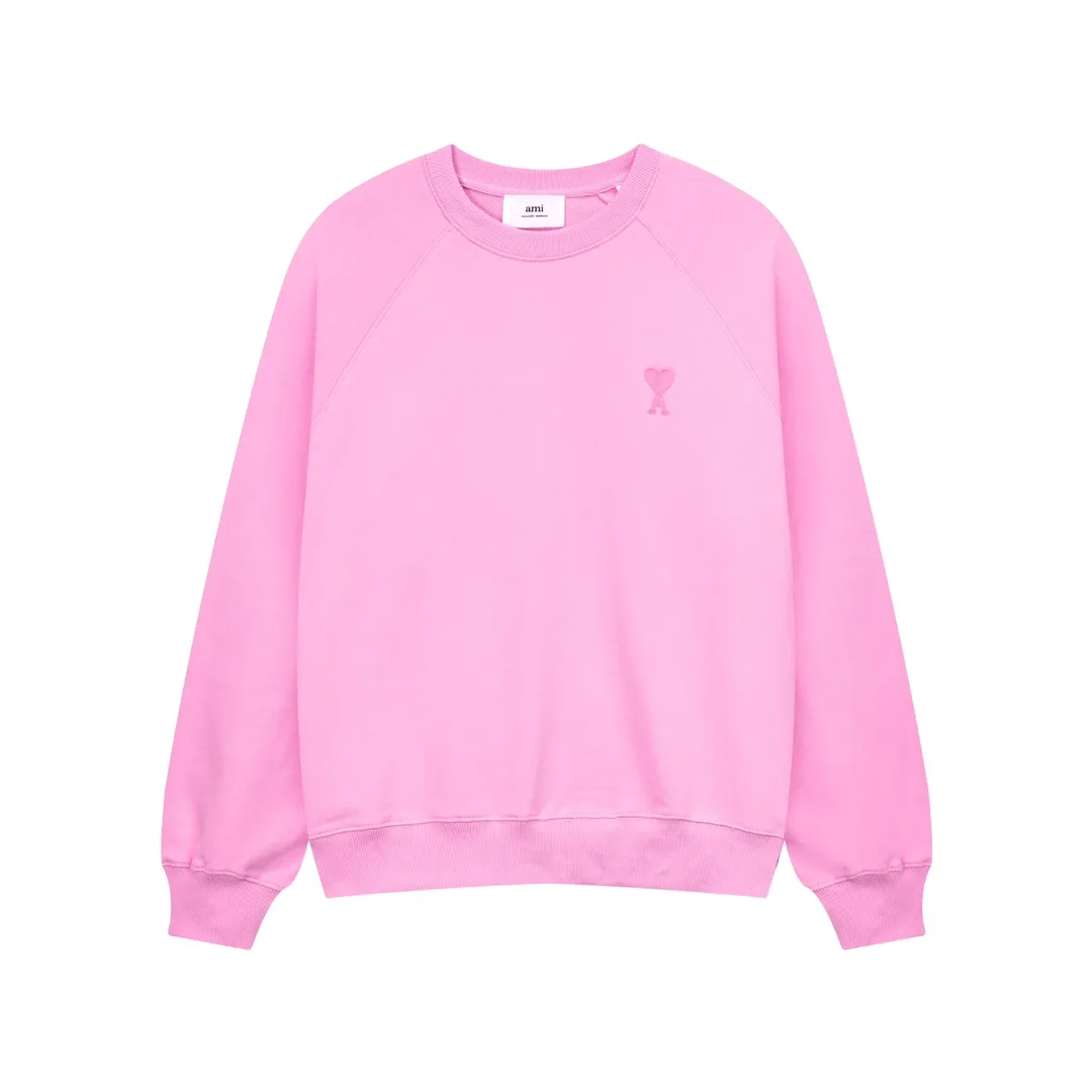 633# Ami Paris 2023 new product love towel embroidered raglan round neck sweatshirt. Customized 400g pure cotton fabric. Same style for men and women. Color: black, white, candy pink, sky blue, floral gray, vanilla apricot, orchid. Size: S-XL