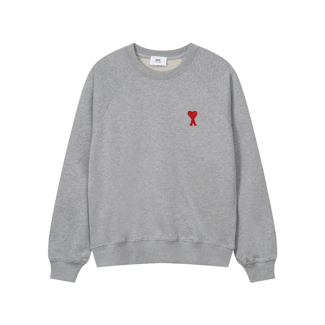 633# Ami Paris 2023 new product love towel embroidered raglan round neck sweatshirt. Customized 400g pure cotton fabric. Same style for men and women. Color: black, white, candy pink, sky blue, floral gray, vanilla apricot, orchid. Size: S-XL