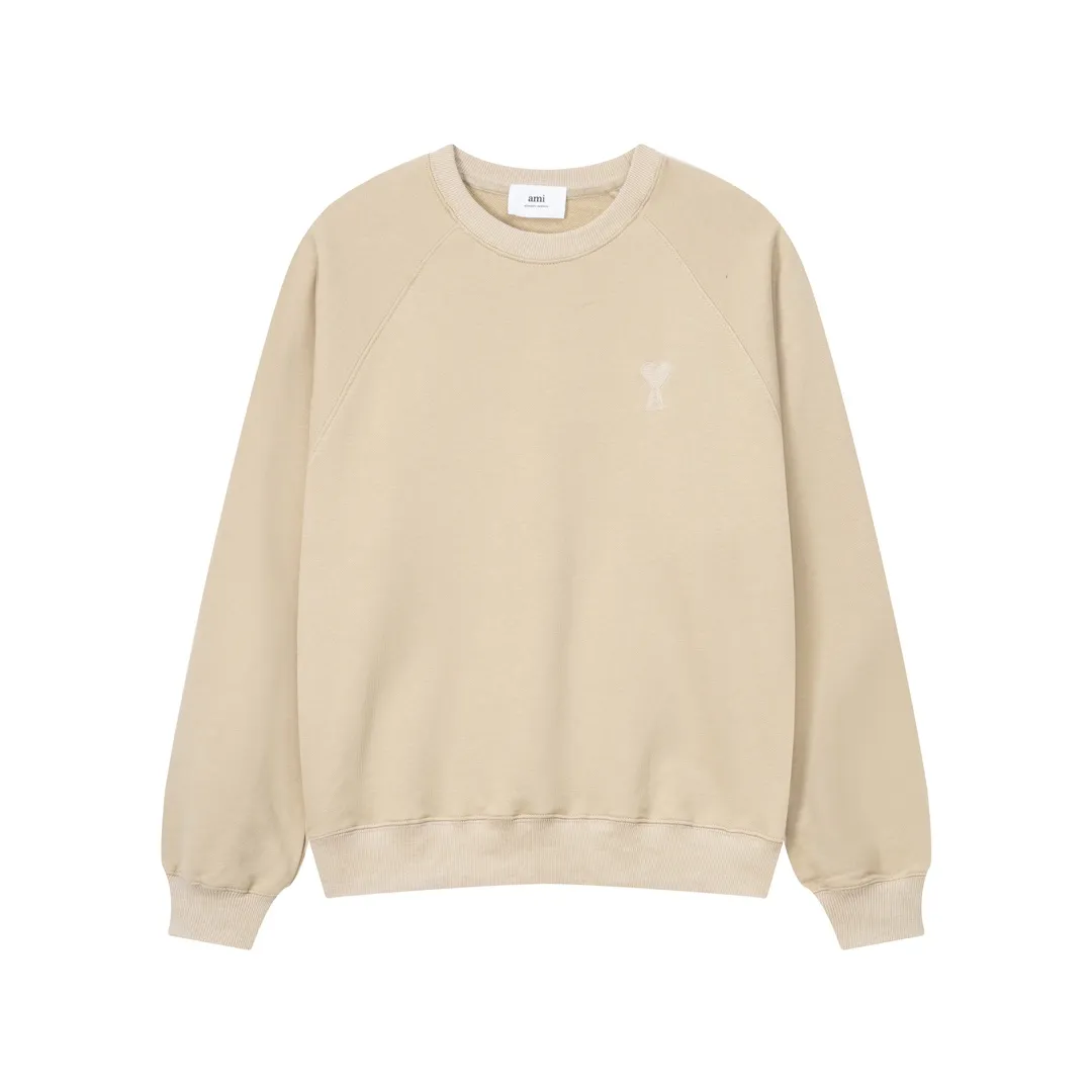 633# Ami Paris 2023 new product love towel embroidered raglan round neck sweatshirt. Customized 400g pure cotton fabric. Same style for men and women. Color: black, white, candy pink, sky blue, floral gray, vanilla apricot, orchid. Size: S-XL