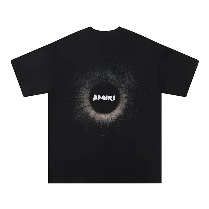 Style number: 725 P126 Fabric: 260g double yarn AMIRI 2025 spring and summer new logo round neck T-shirt high street unisex loose classic letter sun black hole star short sleeve Color: black. White Size: S M L XL