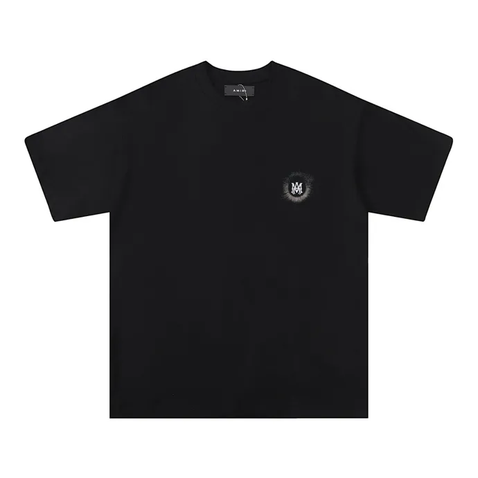 Style number: 725 P126 Fabric: 260g double yarn AMIRI 2025 spring and summer new logo round neck T-shirt high street unisex loose classic letter sun black hole star short sleeve Color: black. White Size: S M L XL
