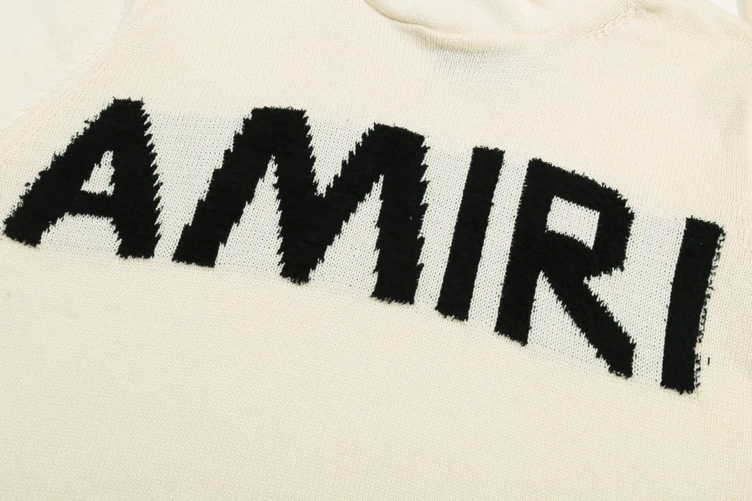 P300 AMIRI New Letter Logo Jacquard Tassel Destroyed Hole Hooded Sweater Color: White Black Size: S M L XL XXL