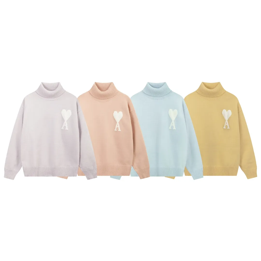 A8145# AMI Paris 2023 new autumn and winter big love alpaca blended soft and waxy knitted turtleneck cloud sweater Oversize version for men and women Color: blue yellow pink purple gray Size: S-XL