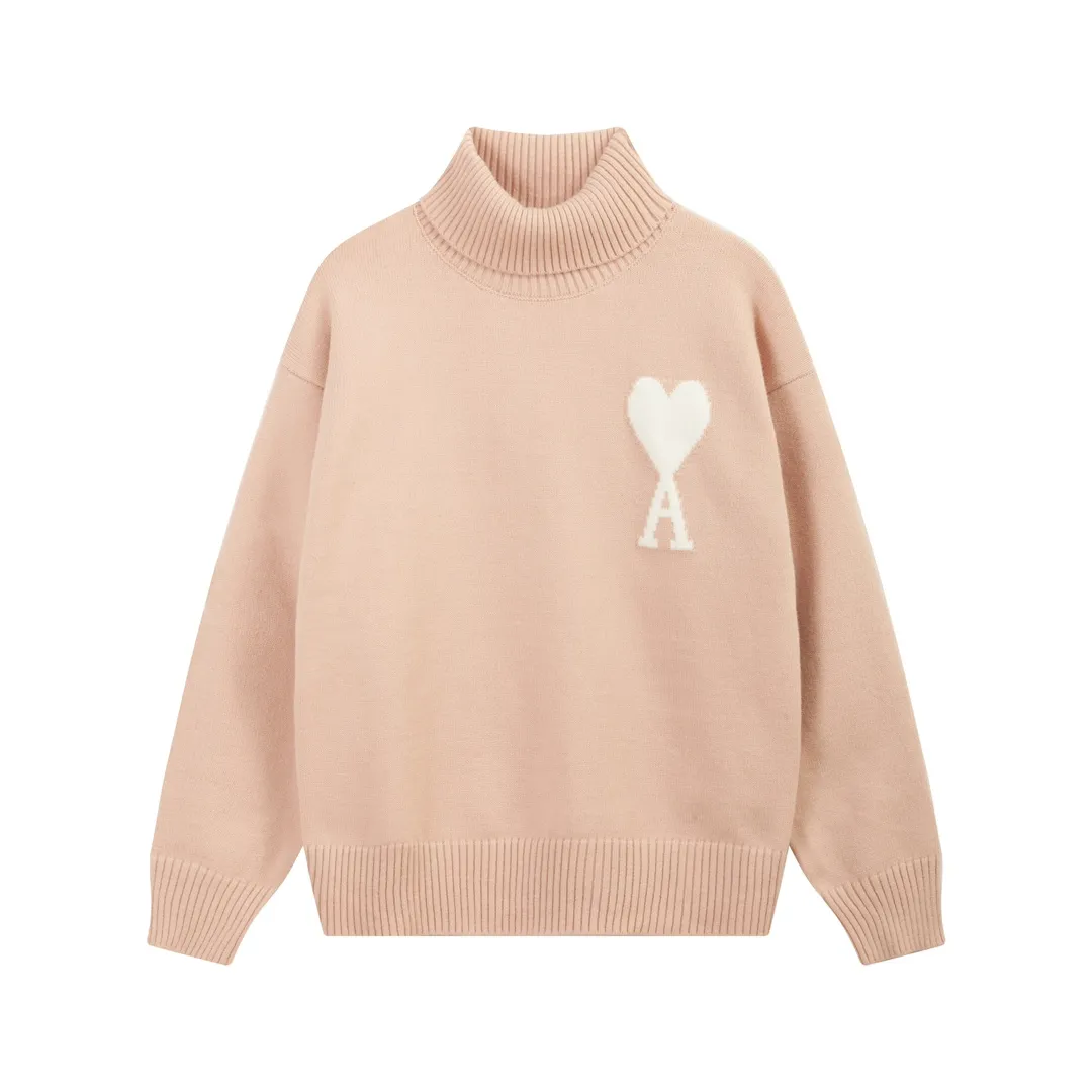 A8145# AMI Paris 2023 new autumn and winter big love alpaca blended soft and waxy knitted turtleneck cloud sweater Oversize version for men and women Color: blue yellow pink purple gray Size: S-XL