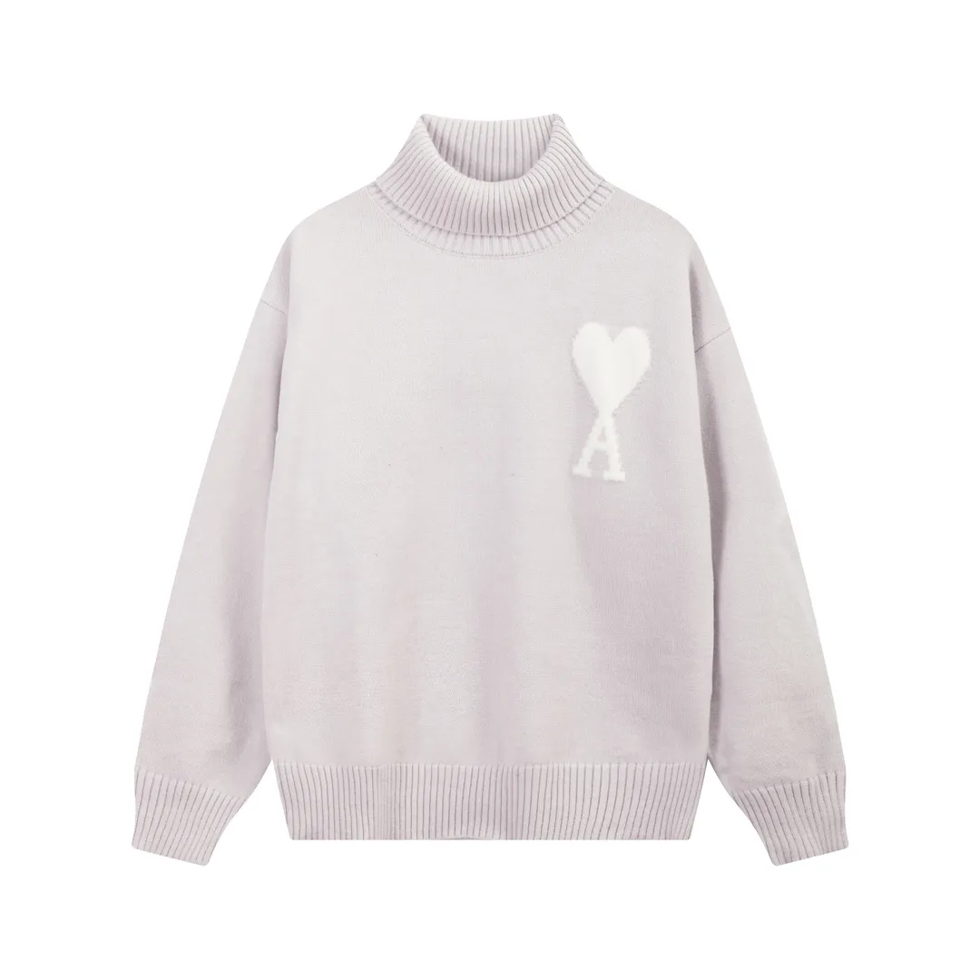 A8145# AMI Paris 2023 new autumn and winter big love alpaca blended soft and waxy knitted turtleneck cloud sweater Oversize version for men and women Color: blue yellow pink purple gray Size: S-XL