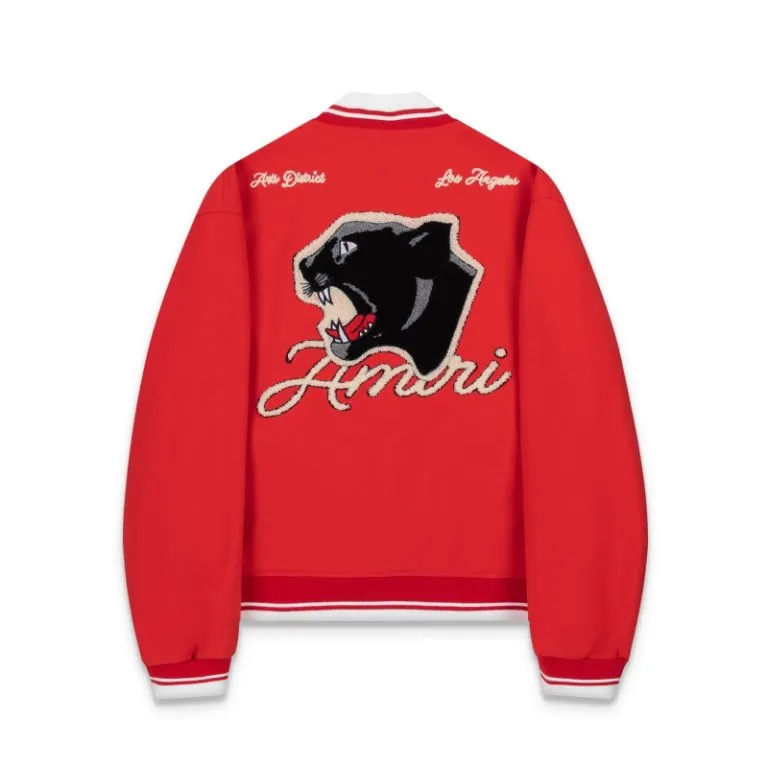 7185#P456, AMIRI leopard head towel embroidered logo, color: Chinese red, size: S M L XL