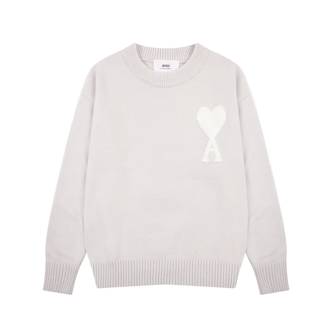 A8143# AMI Paris 2023 new autumn and winter big love alpaca blended soft and waxy knitted round neck cloud sweater Oversize version for men and women Color: blue yellow pink purple gray Size: S-XL