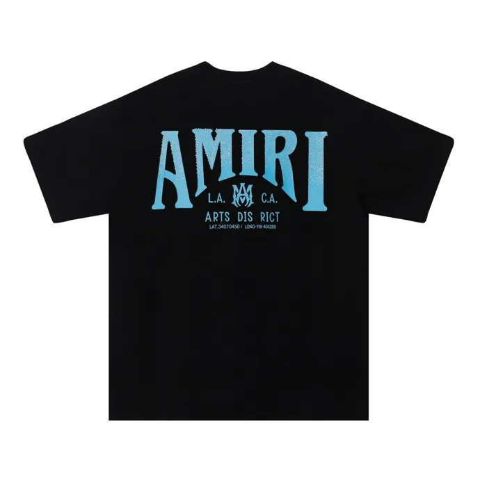 P126 Fabric: 260g double yarn AMIRI 2025 spring and summer new logo round neck T-shirt high street same style for men and women loose classic letter hot silver print short sleeves Color: black. White Size: S M L XL