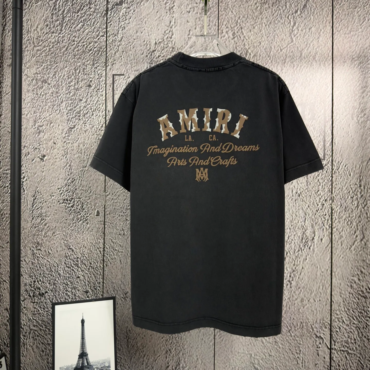P170 𝙉𝙚𝙬⚜️AMl Amy》 2026 spring and summer new short-sleeved T-shirt, heavyweight pure cotton, washed and distressed, flocked and foamed letter personalized style Color: White Gray Purple Black Size: S M L XL XXL