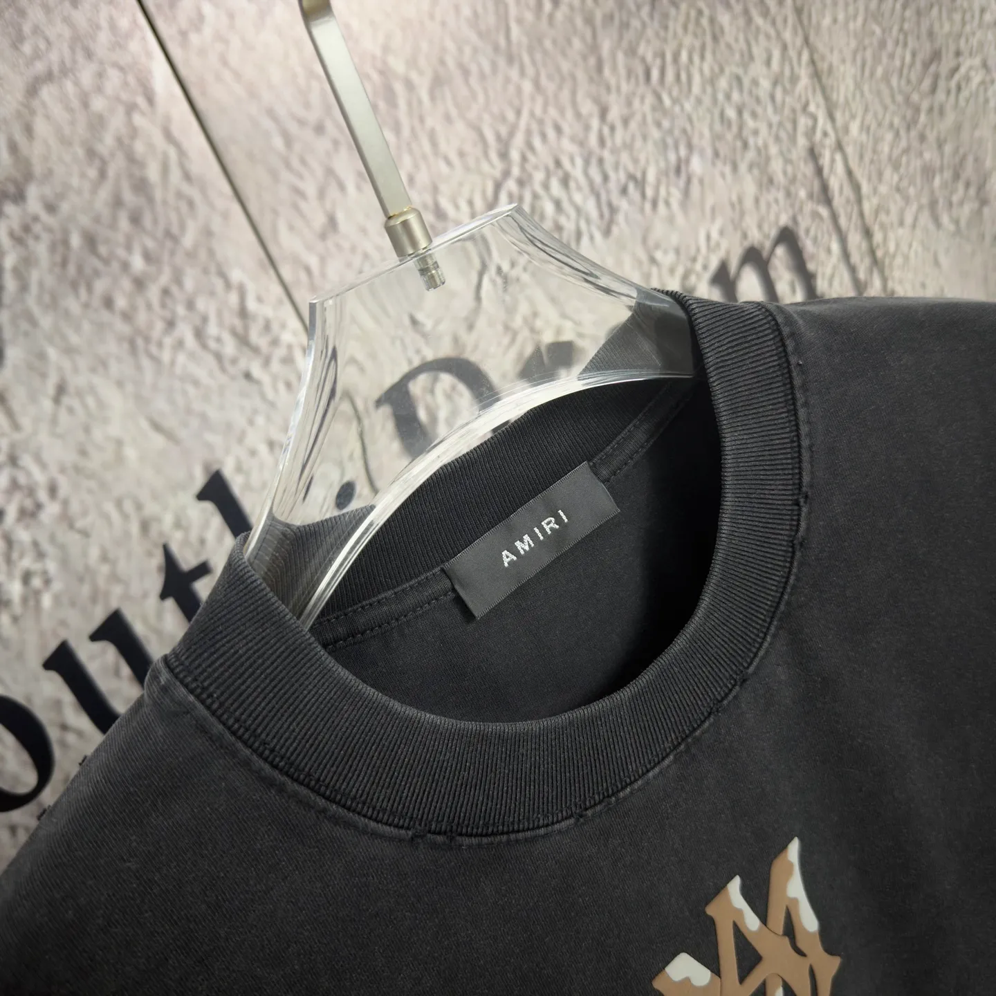 P170 𝙉𝙚𝙬⚜️AMl Amy》 2026 spring and summer new short-sleeved T-shirt, heavyweight pure cotton, washed and distressed, flocked and foamed letter personalized style Color: White Gray Purple Black Size: S M L XL XXL