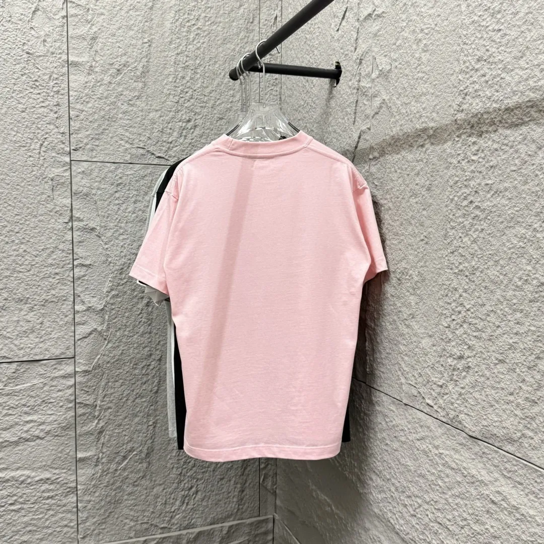 🅿️180 Ami* 2025 Spring and Summer New Style Embroidered Circle Little Love Customized Double Yarn Plain Cotton Fabric Short Sleeve T-shirt Unisex Color: Black White Light Blue Light Pink Size: S (90-130 catties) M (120-150 catties) L (140-165 catties) XL (160-180 catties) XXL (180-210 pounds)