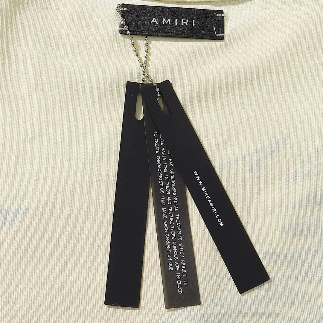 P138 Fabric: 260g double yarn AMIRI 2025 spring and summer new logo round neck T-shirt high street same style for men and women loose classic letter printed short sleeves Color: black. Apricot Size: S M L XL