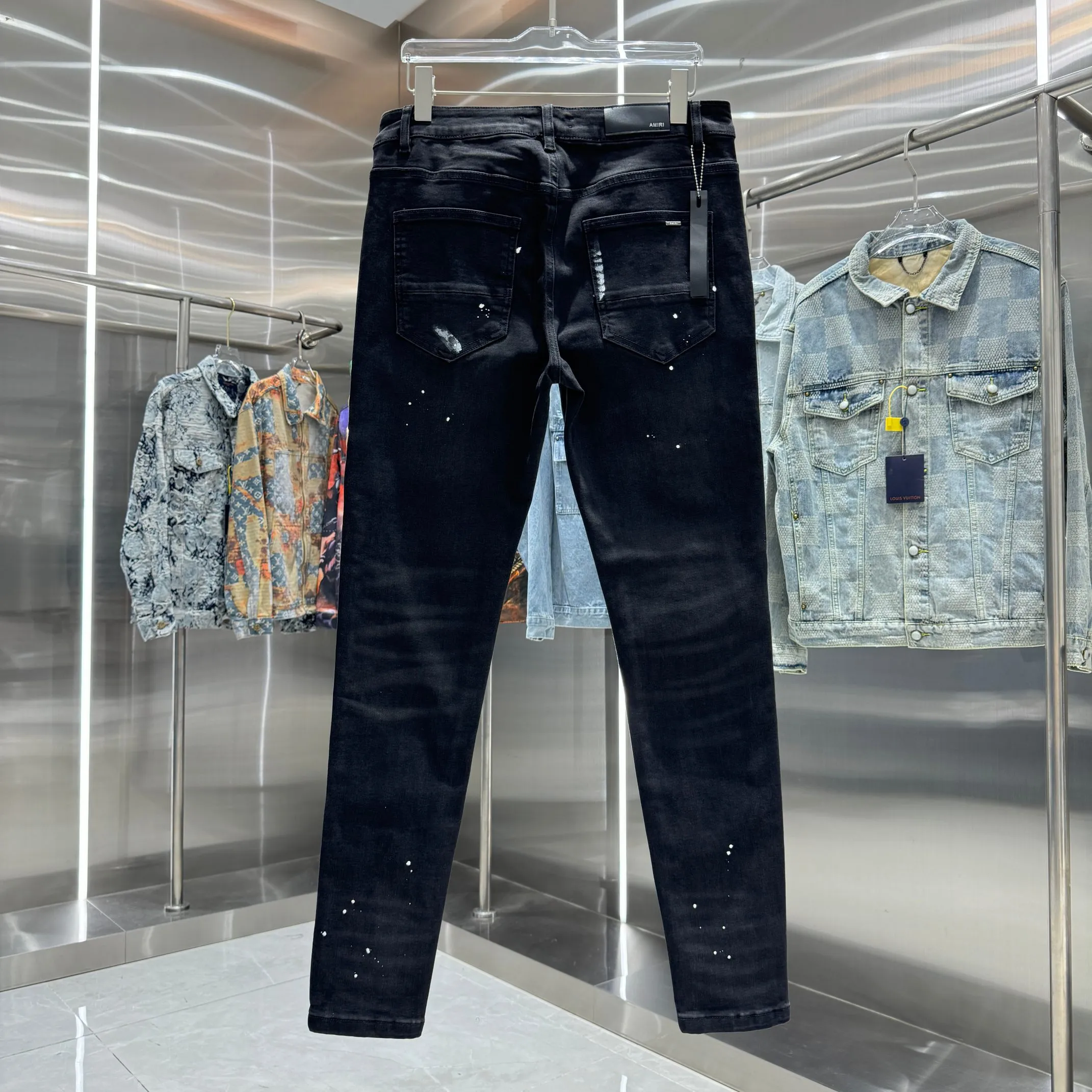 P290 Amiri graffiti patch pattern embroidered street fashion slim fit stretch jeans Color Black Size 30 32 34 36 38