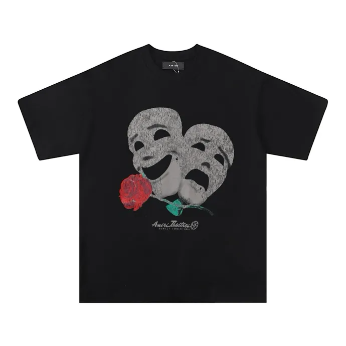 Style number: 720 P126 Fabric: 260g double yarn AMIRI 2025 spring and summer new logo round neck T-shirt high street men and women loose classic letter mask short sleeves Color: black. Size: S M L XL