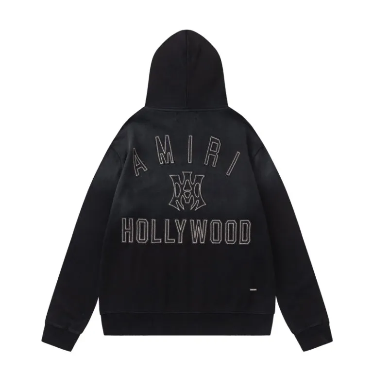 P330 7193#AMIRI classic logo patch embroidery, using 480g weight fabric washing process, color: black, green, size: S M L XL