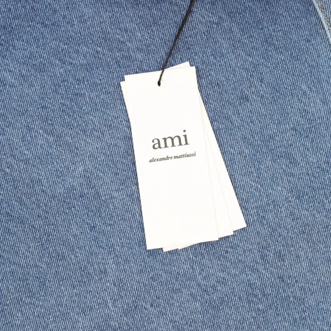 🅿️540 AMI PARIS 25 new autumn and winter woven love embroidered long-sleeved denim loose casual lapel jacket, buttons decorated with LOGO YP, can be worn by men and women, dropped shoulder length, color: apricot, apricot red heart, denim basket size: S-XL