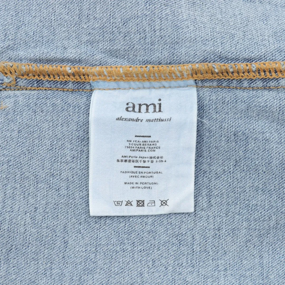 🅿️540 AMI PARIS 25 new autumn and winter woven love embroidered long-sleeved denim loose casual lapel jacket, buttons decorated with LOGO YP, can be worn by men and women, dropped shoulder length, color: apricot, apricot red heart, denim basket size: S-XL