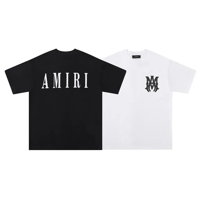 Style number: 653 P114 Fabric: 260g double yarn AMIRI 2025 spring and summer new logo round neck T-shirt high street men and women loose classic solid color letter short sleeves Color: black white Size: S M L XL