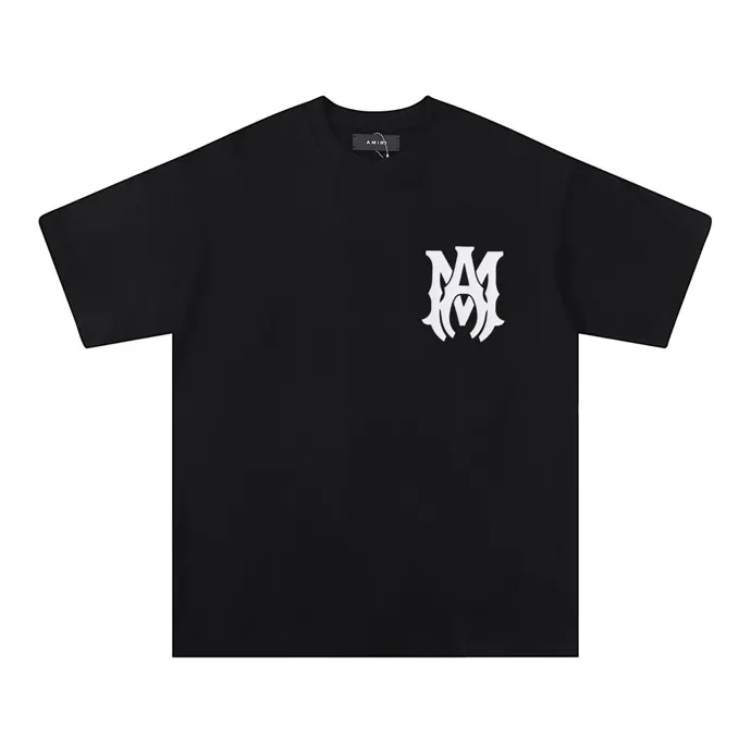 Style number: 653 P114 Fabric: 260g double yarn AMIRI 2025 spring and summer new logo round neck T-shirt high street men and women loose classic solid color letter short sleeves Color: black white Size: S M L XL