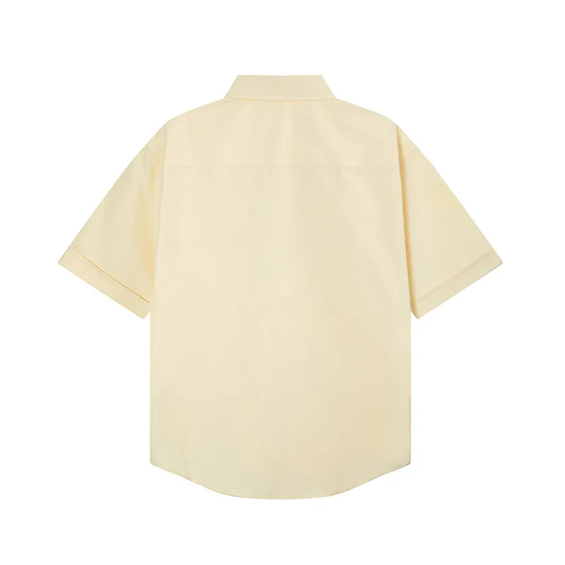 AMI Paris classic autumn red small heart embroidery on the chest, casual cotton solid color short-sleeved Oxford shirt, original custom-made 180g pure cotton fabric, loose off-shoulder version, same style for men and women. Color: brown, Baolan Tianlan, green, yellow, gray, white, pink, size: S-XL
