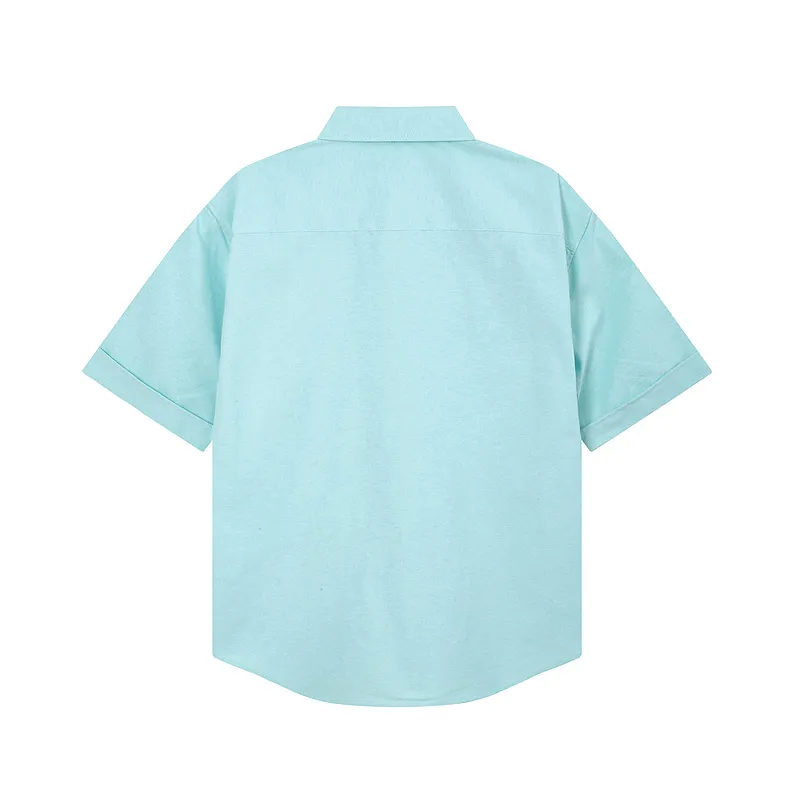 AMI Paris classic autumn red small heart embroidery on the chest, casual cotton solid color short-sleeved Oxford shirt, original custom-made 180g pure cotton fabric, loose off-shoulder version, same style for men and women. Color: brown, Baolan Tianlan, green, yellow, gray, white, pink, size: S-XL